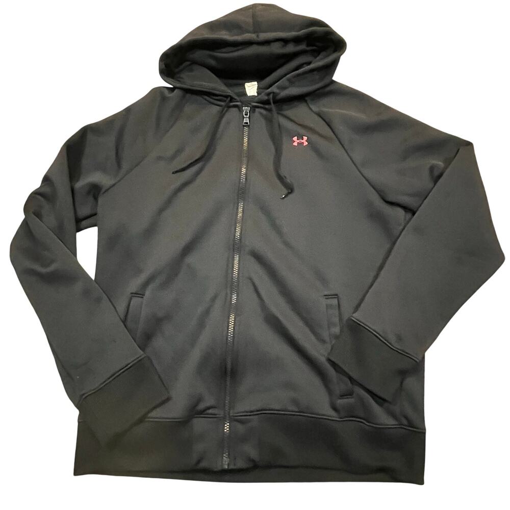 Under Armour ColdGear Hoodie Women L Black Pink Full Zip Athletic Sweatshirt